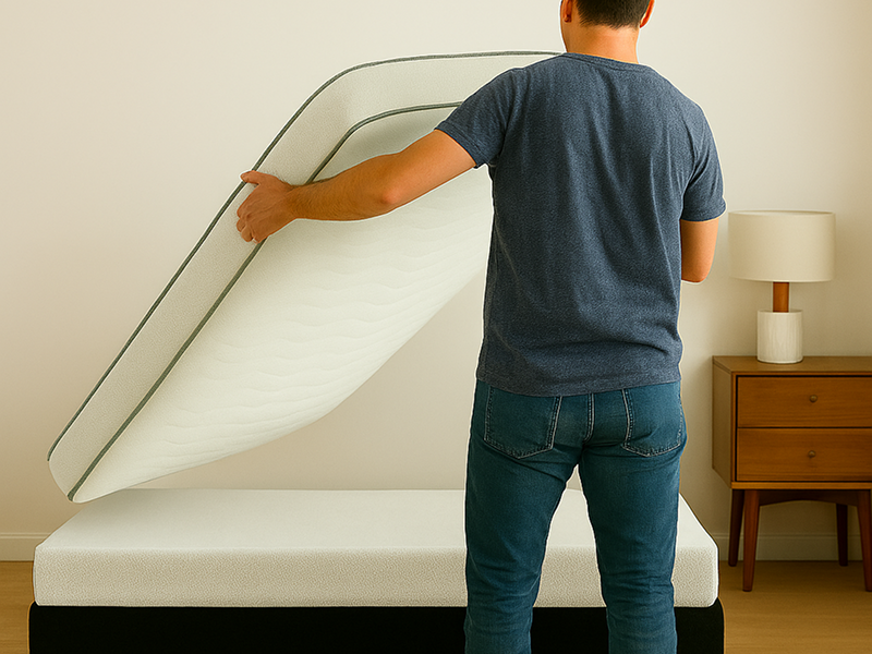 man flipping mattress