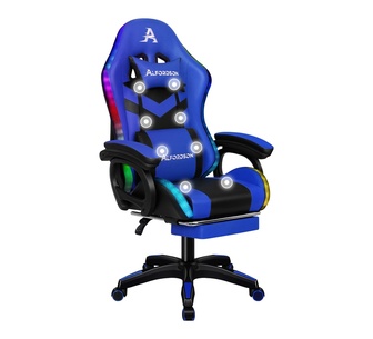 Pacer Blue PU Massage LED Gaming Chair with Footrest