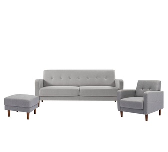 Set of 3 Ada Light Grey 3-Seater Sofa Armchair & Ottoman