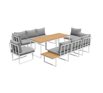 Airdrie 8 Seater White w/ 2 Side Table Outdoor Dining Set