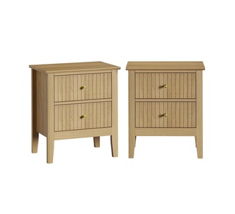 Set of 2 Aldana 2 Drawer Natural Bedside Table