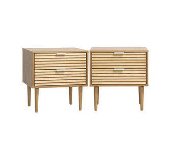 Set of 2 Alexia 2 Drawer Natural Bedside Table