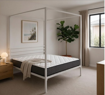 Alicia White Canopy Bed & Kiano Double Mattress Set