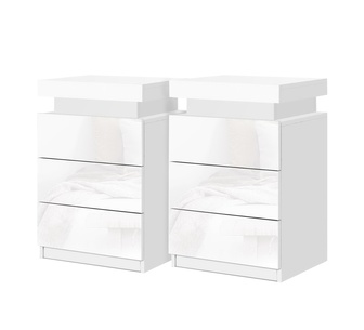 Set of 2 Alliona 3 Drawer White LED Bedside Tables