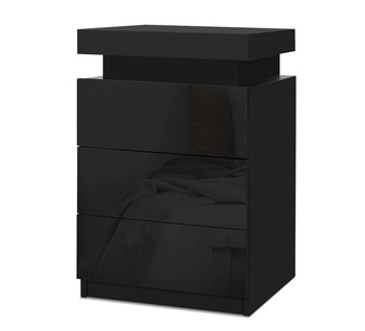 Alliona 3 Drawer LED Bedside Table Black
