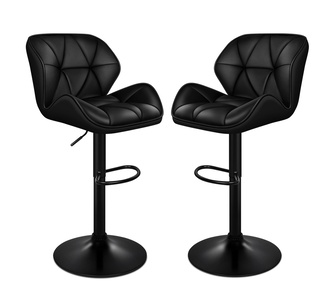 Set of 2 Alma PU All Black Gas Lift Bar Stools