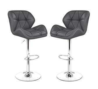 Set of 2 Alma PU Grey Gas Lift Bar Stools