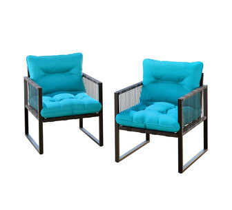 Set of 2 Alrich Blue Black PE Wicker Outdoor Dining Chairs