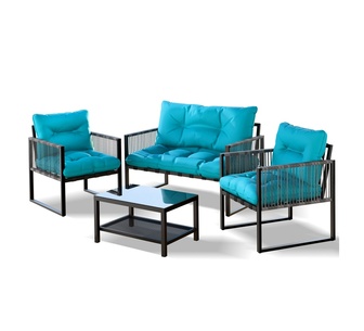 Alrich 4 Piece Blue Black Wicker Outdoor Lounge Set