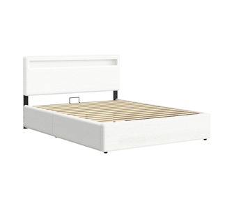 Amanyara Double White Boucle Gas Lift Bed Frame with LED