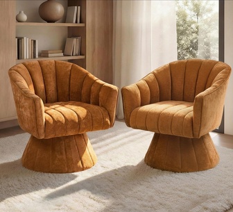 Set of 2 Amani Orange Velvet Swivel Armchair
