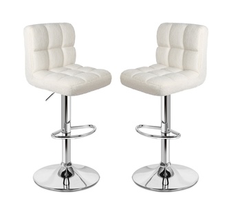 Set of 2 Ramona Boucle White Gas Lift Bar Stools