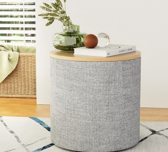 Amory 40cm Grey Round Storage Ottoman