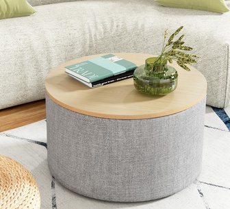 Amory 60cm Grey Round Storage Ottoman