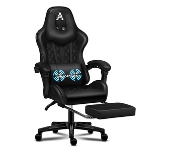 Brandin Black PU Massage Gaming Chair with Footrest