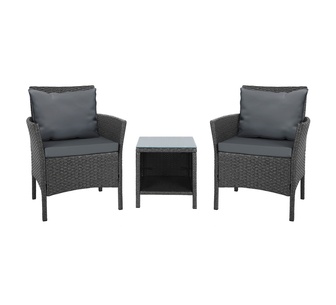 Anda 3 Piece Dark Grey Outdoor Bistro Set with Cushion
