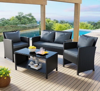 Anda 4 Piece Black Outdoor Bistro Set with Cushion