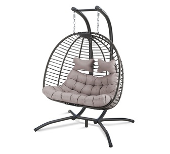 Anet 2 Seater Light Grey Outdoor Hanging Egg Chair with Stan