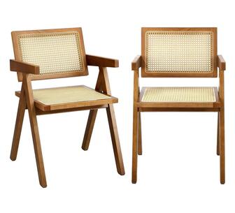 Set of 2 Annie Rattan Dining Chairs Walnut