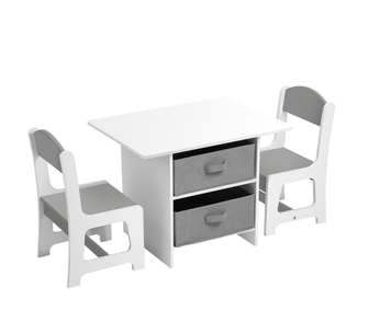 Ansel Kids Table and Chairs Set White/Grey
