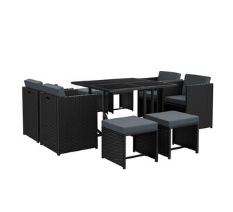 Apol 9 Piece Black Outdoor Dining Table and Chair Set