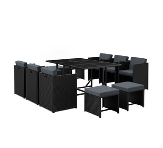 Apol 11 Piece Black Outdoor Dining Table and Chair Set