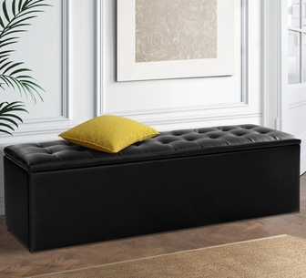 Aramin Black PU Rectangle Storage Ottoman