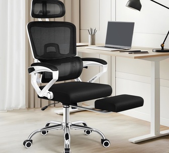 Fared Black & White Mesh Office Chair with Footrest