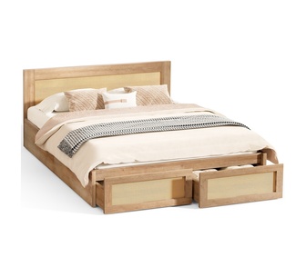Arlena King Rattan Oak Bed with Storage