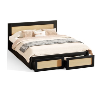Arlena Queen Rattan Black Bed with Storage