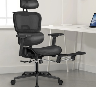 Garp Black Mesh Office Chair with Footrest