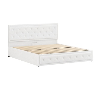 Arvin King White Boucle Gas Lift Bed Frame