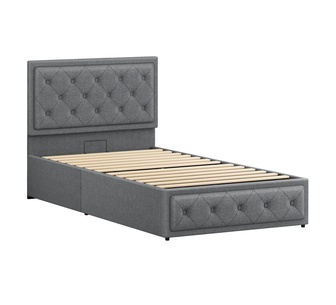 Arvin King Single Grey Fabric Gas Lift Bed Frame