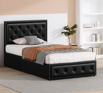 Arvin King Single Black PU Gas Lift Bed Frame