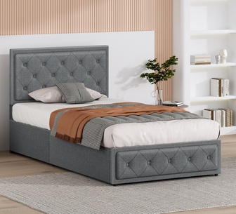 Arvin Single Grey Fabric Gas Lift Bed Frame