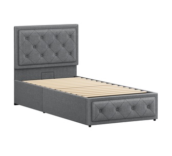 Arvin Single Grey Fabric Gas Lift Bed Frame