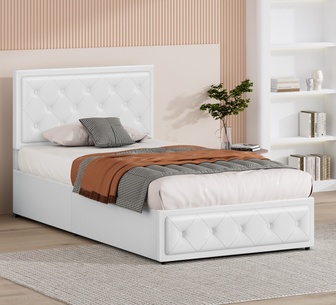 Arvin Single White PU Gas Lift Bed Frame