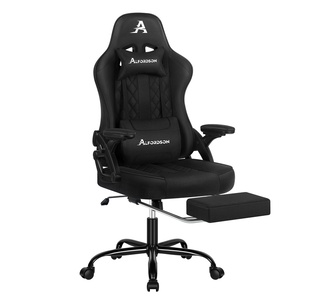 Arvie Black Fabric Massage Gaming Chair with Footrest