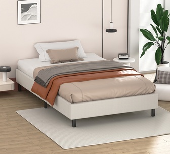 Ashe Single Beige Fabric Bed Base