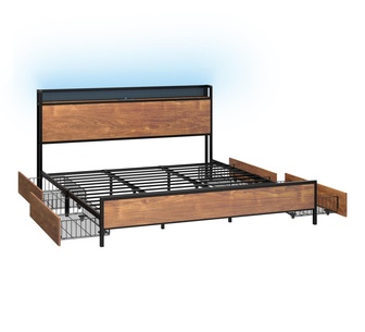 Asteria King Bed with Storage & LED Brown