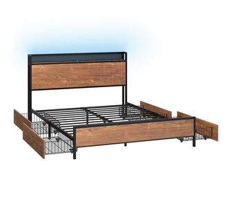 Asteria Queen Bed with Storage & LED Brown