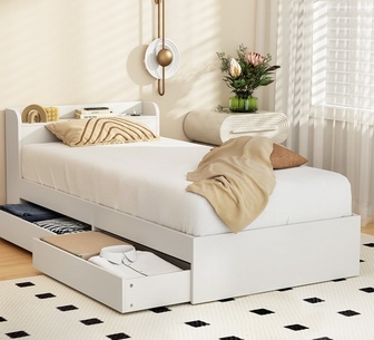 Valtor Single White Bed Frame with Storage & Charging Port
