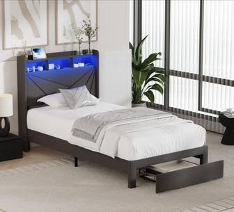 Aurelio KingSingle Grey LED Bed w Drawers and USB Charging