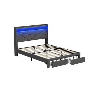 Aurelio Queen Grey LED Bed with Drawers and USB Charging