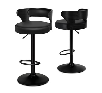 Set of 2 Aurelius PU All Black Gas Lift Bar Stools