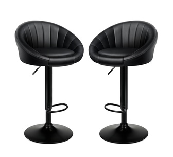 Set of 2 Auro PU Black Adjustable Swivel Bar Stools