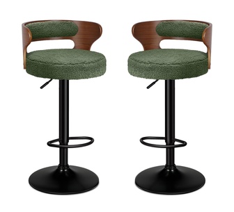 Set of 2 Aurelius Boucle Green Gas Lift Bar Stools
