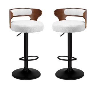 Set of 2 Aurelius Boucle White Gas Lift Bar Stools