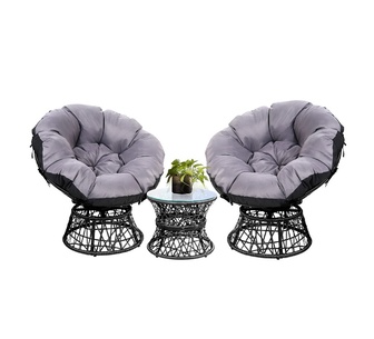 Auren Black Wicker Papasan Outdoor Bistro Set