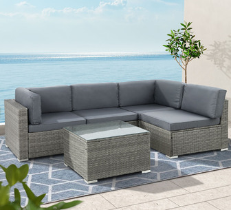 Tavian 5 Piece Grey Wicker Outdoor Lounge Setting